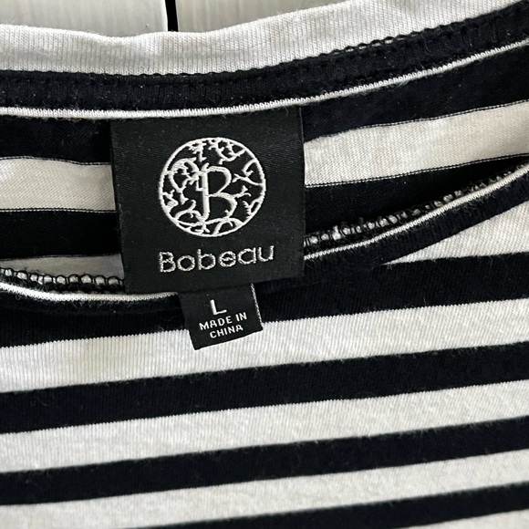 Bobeau Flutter Sleeve Striped Black & White Tee Soft T-Shirt Large - Picture 5 of 8